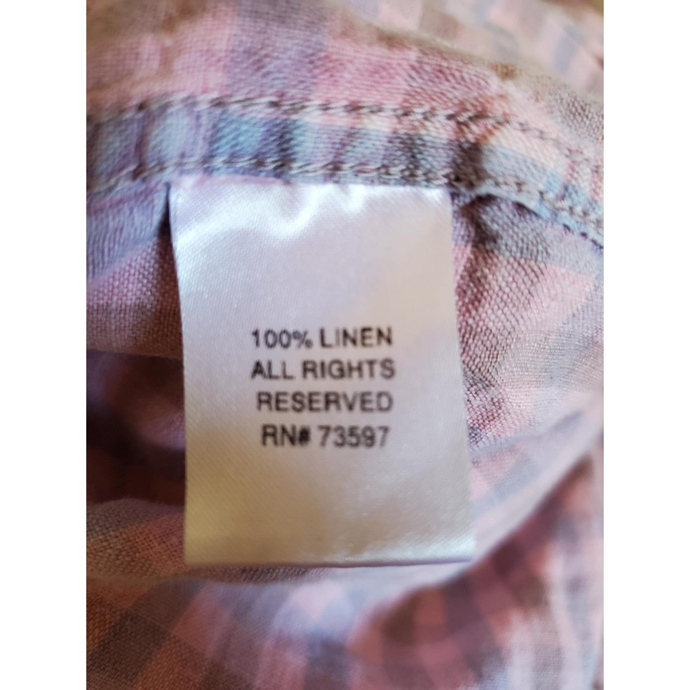 Fiji womens size M long sleeve button up 100 linen pink light blue checkered - Picture 4 of 4